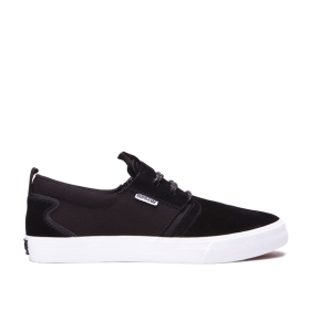 Supra Mens FLOW Low Top Shoes Black/Black/white | US-49666